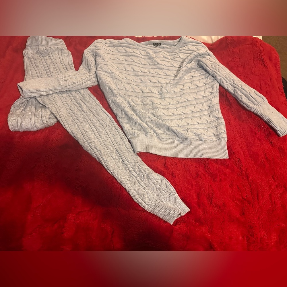 Fashion Nova Sky Blue Cable Knit Sweater